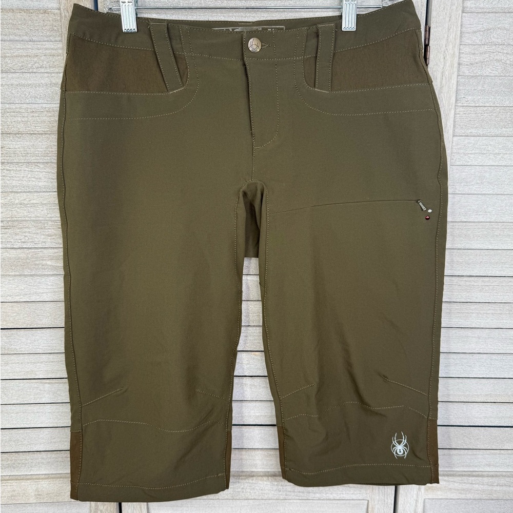 SPYDER Women's Outdoors/Activewear Longer Length Shorts Olive Green-Medium